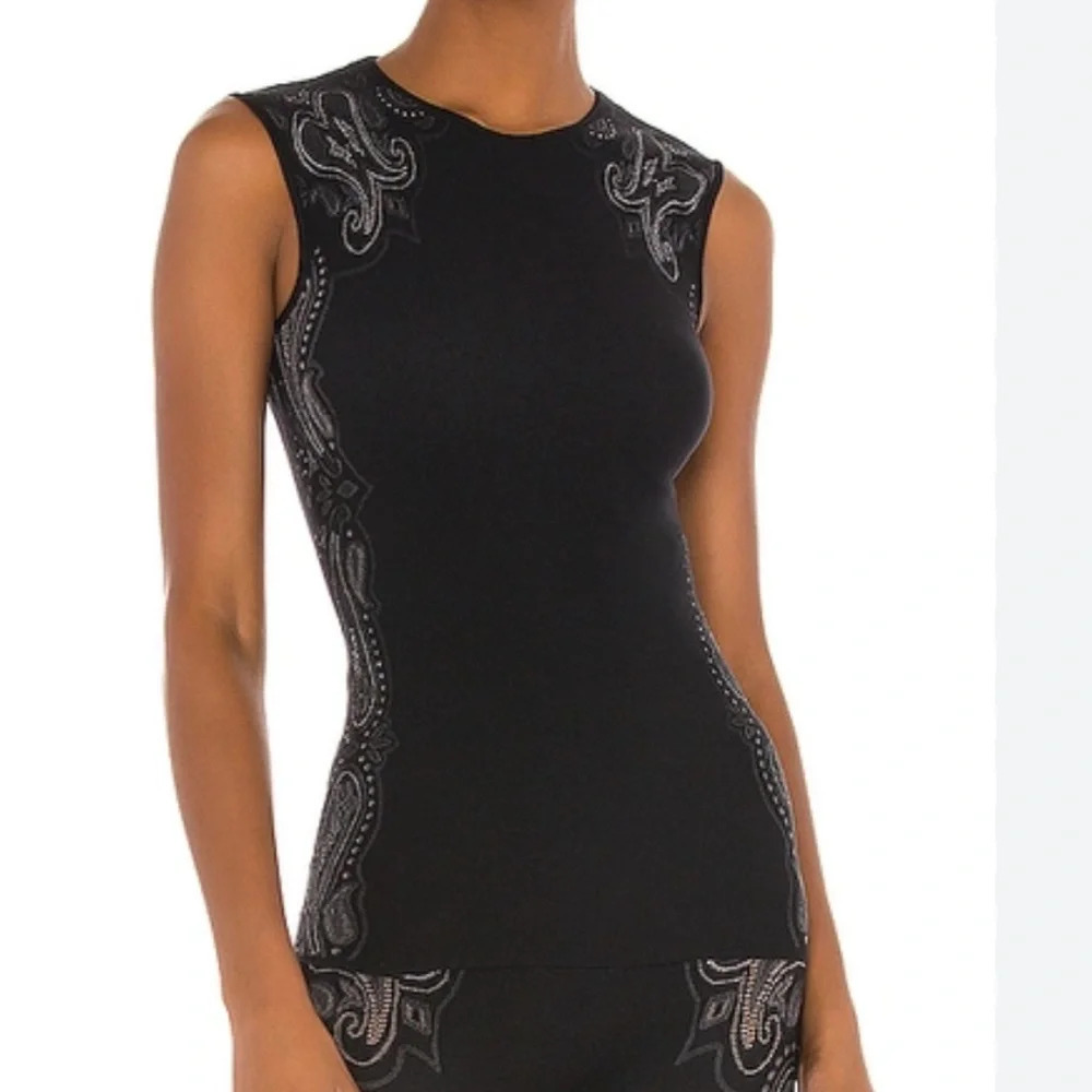 NWT Wolford Women's Black Om Pointelle Seamless Tank Top Black Ash Size S 52773